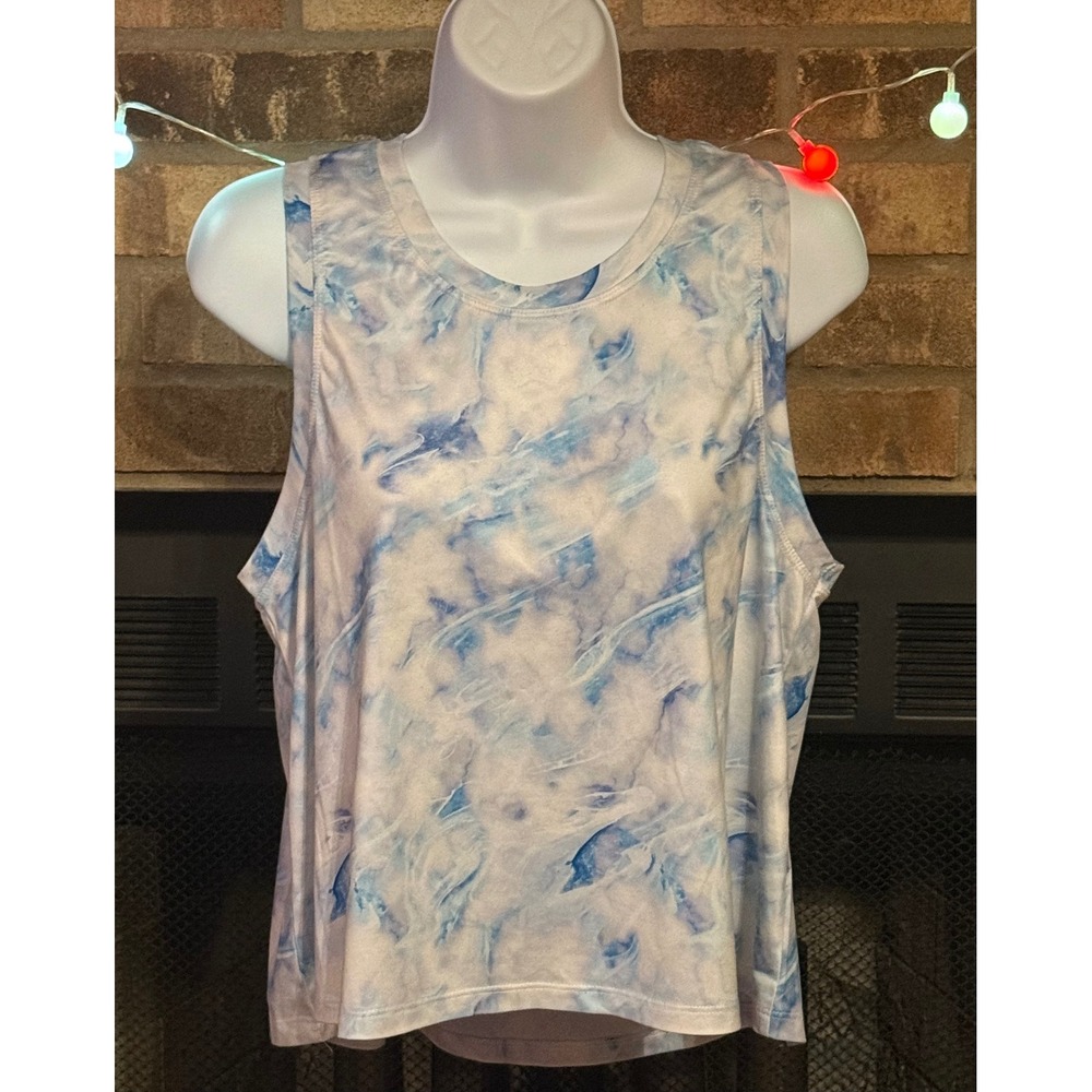 Kyodan Womens Blue White Marble Tie Dye Activewear Tank Top Size L Large